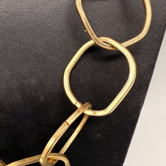 Square Geometric Link Chain Long Necklace Gold Tone Classic Timeless - Picture 3 of 4